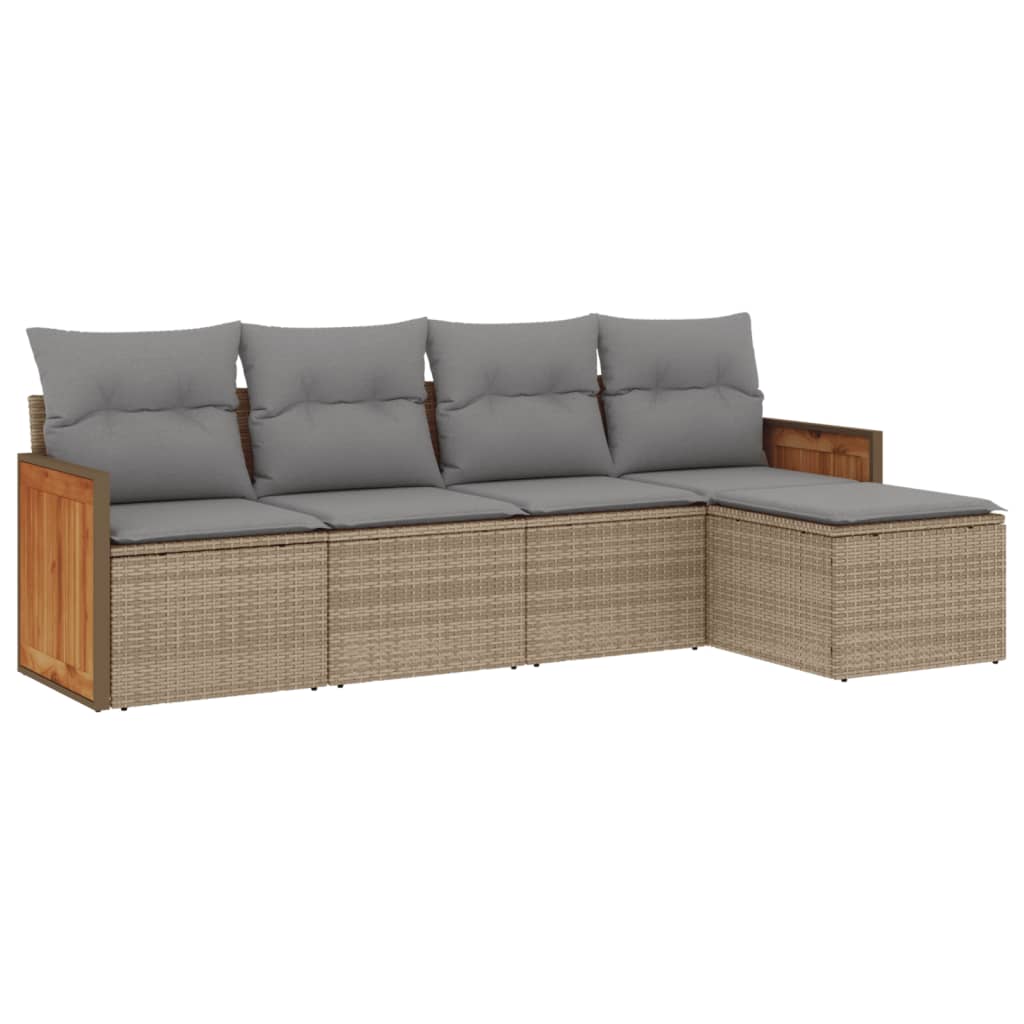 5-delige Loungeset met kussens poly rattan beige is nu te koop bij PeponiXL, paradijselijk wonen!