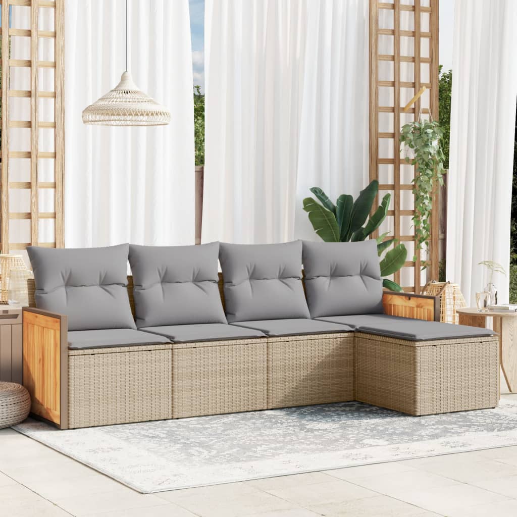 5-delige Loungeset met kussens poly rattan beige is nu te koop bij PeponiXL, paradijselijk wonen!