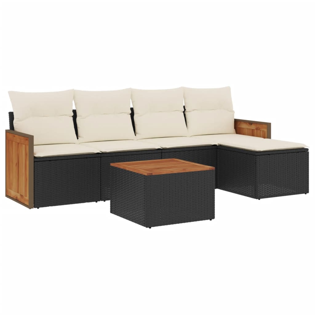 6-delige Loungeset met kussens poly rattan zwart is nu te koop bij PeponiXL, paradijselijk wonen!