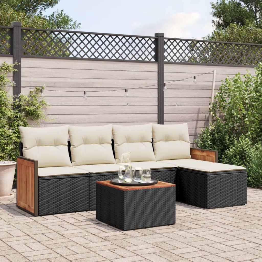 6-delige Loungeset met kussens poly rattan zwart is nu te koop bij PeponiXL, paradijselijk wonen!