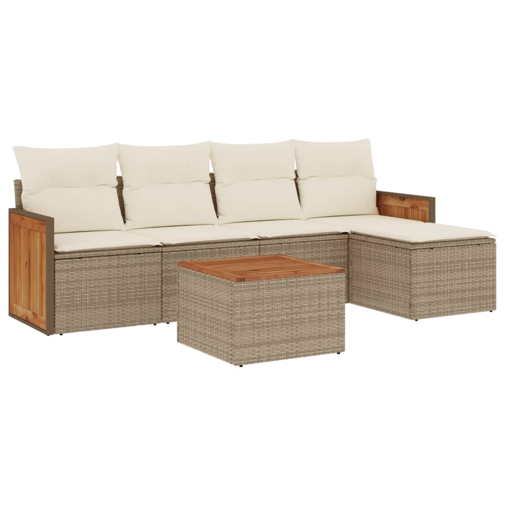 6-delige Loungeset met kussens poly rattan beige is nu te koop bij PeponiXL, paradijselijk wonen!