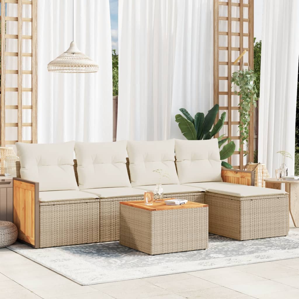6-delige Loungeset met kussens poly rattan beige is nu te koop bij PeponiXL, paradijselijk wonen!
