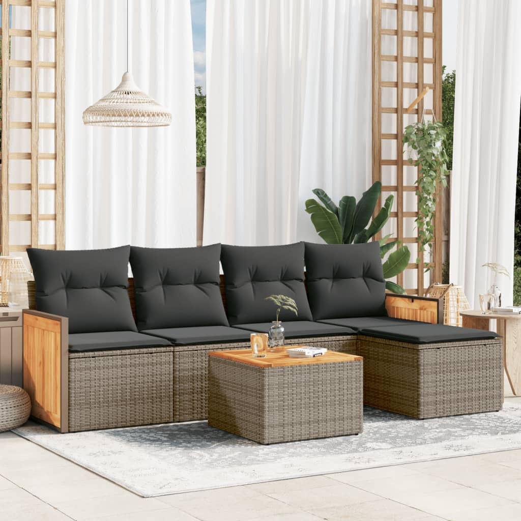 6-delige Loungeset met kussens poly rattan grijs is nu te koop bij PeponiXL, paradijselijk wonen!