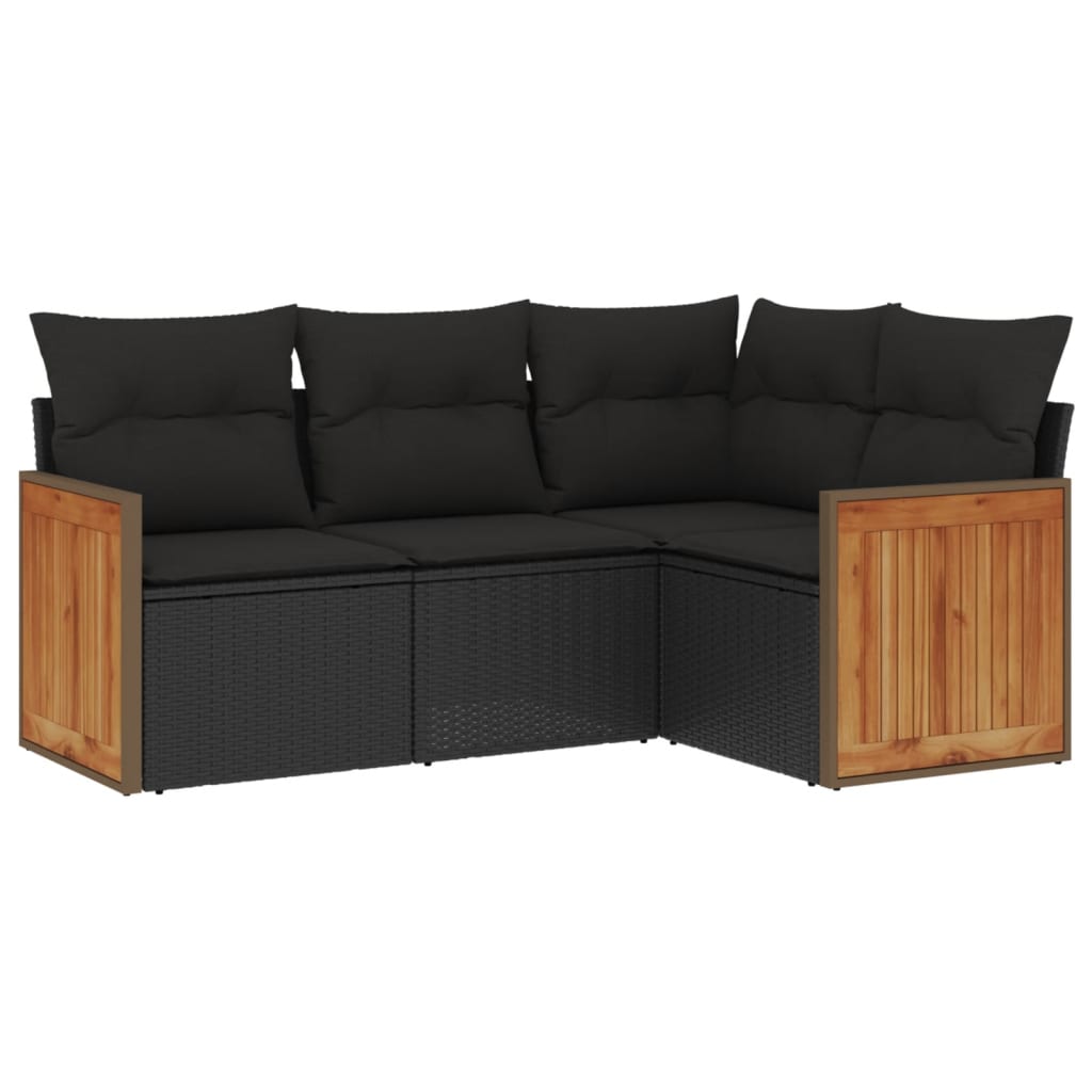 4-delige Loungeset met kussens poly rattan zwart is nu te koop bij PeponiXL, paradijselijk wonen!
