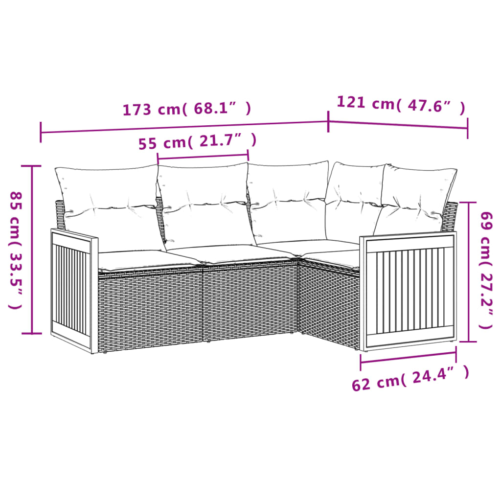 4-delige Loungeset met kussens poly rattan zwart is nu te koop bij PeponiXL, paradijselijk wonen!