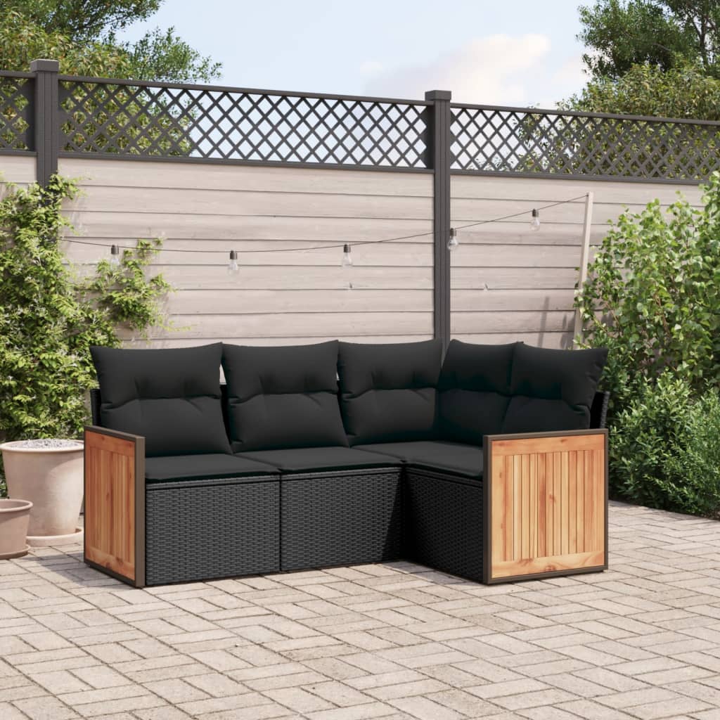 4-delige Loungeset met kussens poly rattan zwart is nu te koop bij PeponiXL, paradijselijk wonen!