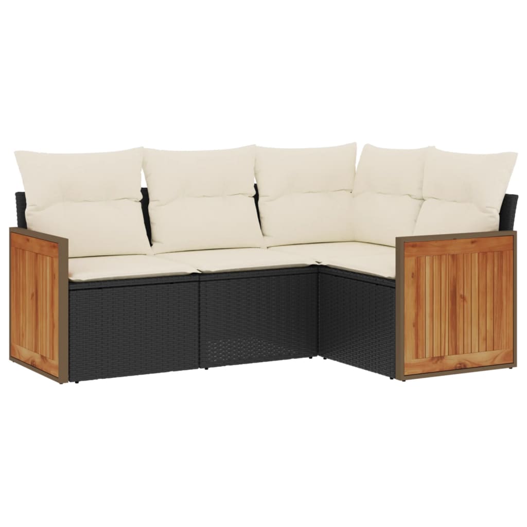 4-delige Loungeset met kussens poly rattan zwart is nu te koop bij PeponiXL, paradijselijk wonen!
