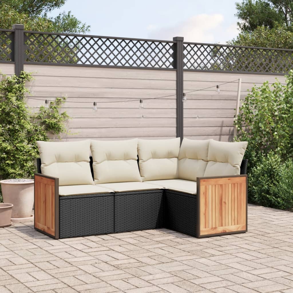 4-delige Loungeset met kussens poly rattan zwart is nu te koop bij PeponiXL, paradijselijk wonen!