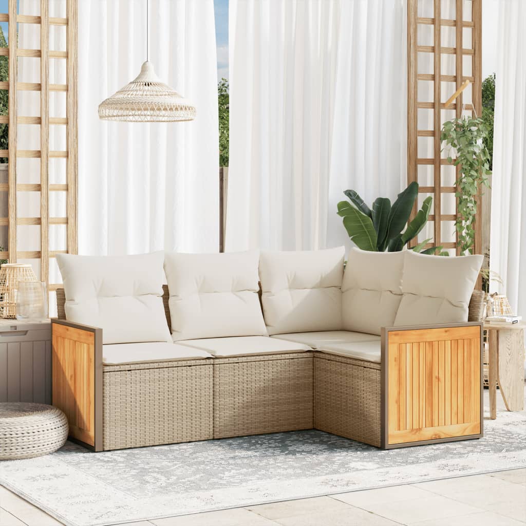 4-delige Loungeset met kussens poly rattan beige is nu te koop bij PeponiXL, paradijselijk wonen!