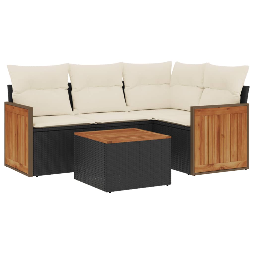 5-delige Loungeset met kussens poly rattan zwart is nu te koop bij PeponiXL, paradijselijk wonen!