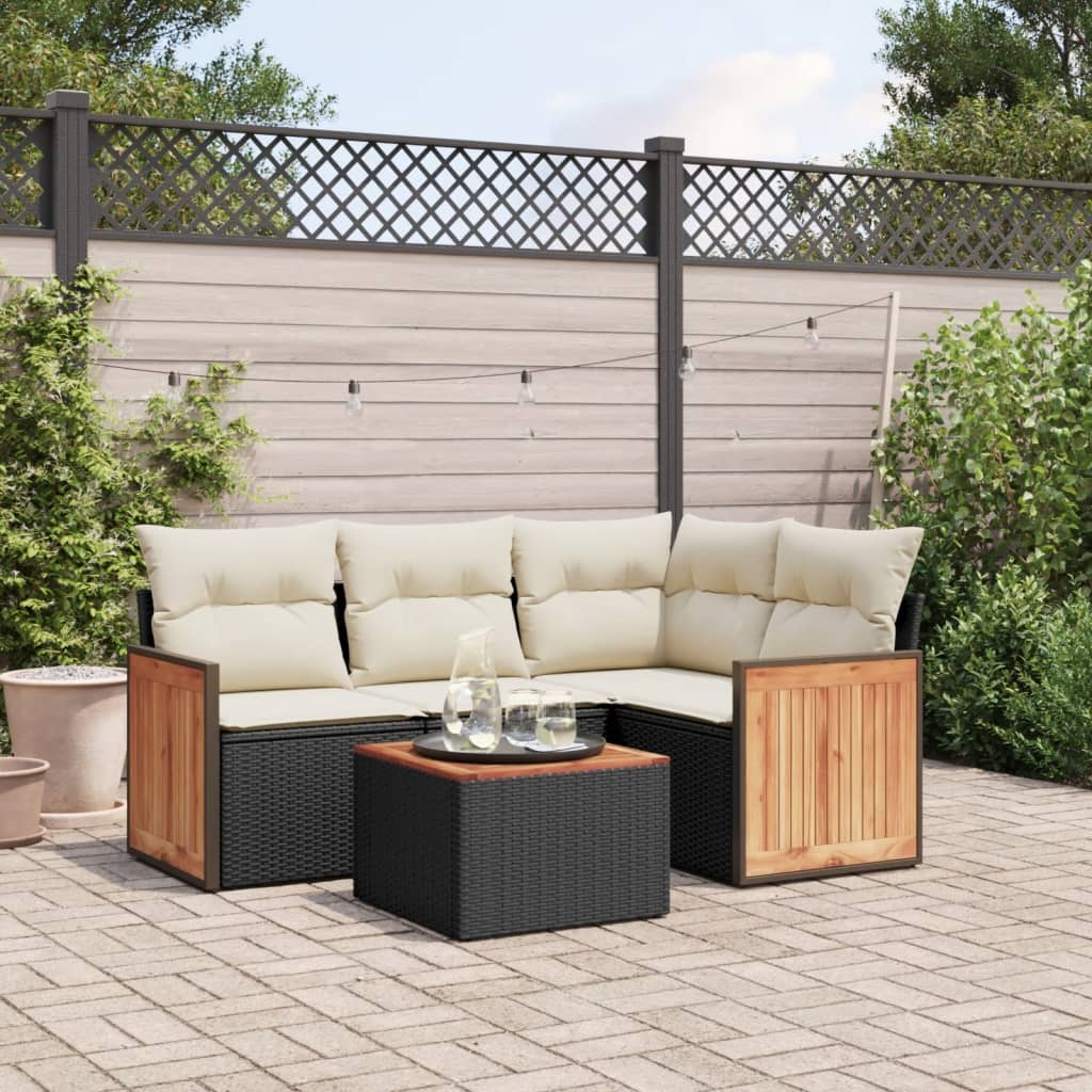 5-delige Loungeset met kussens poly rattan zwart is nu te koop bij PeponiXL, paradijselijk wonen!