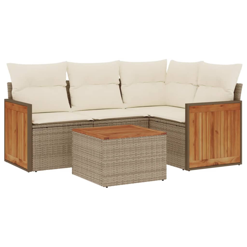 5-delige Loungeset met kussens poly rattan beige is nu te koop bij PeponiXL, paradijselijk wonen!