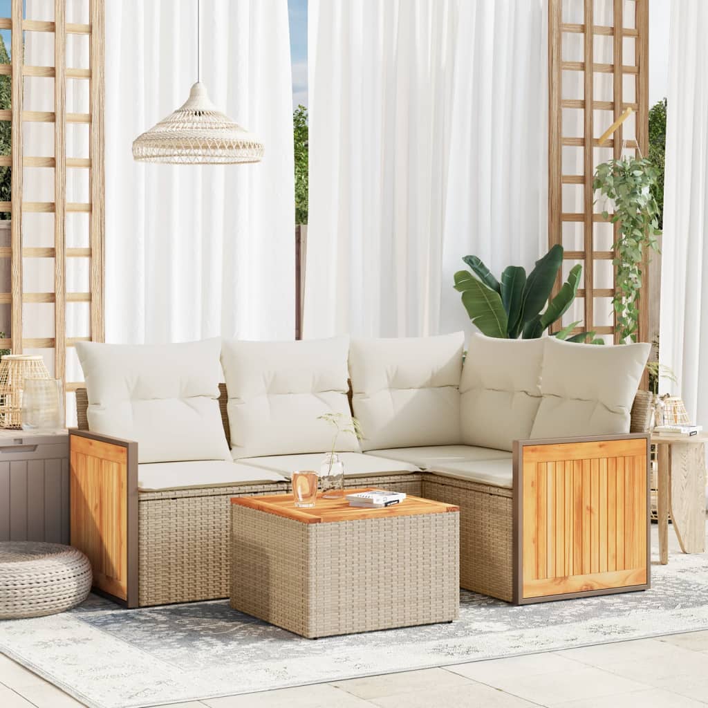 5-delige Loungeset met kussens poly rattan beige is nu te koop bij PeponiXL, paradijselijk wonen!