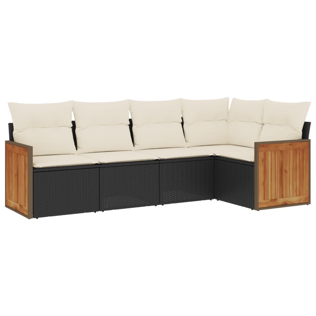 5-delige Loungeset met kussens poly rattan zwart is nu te koop bij PeponiXL, paradijselijk wonen!