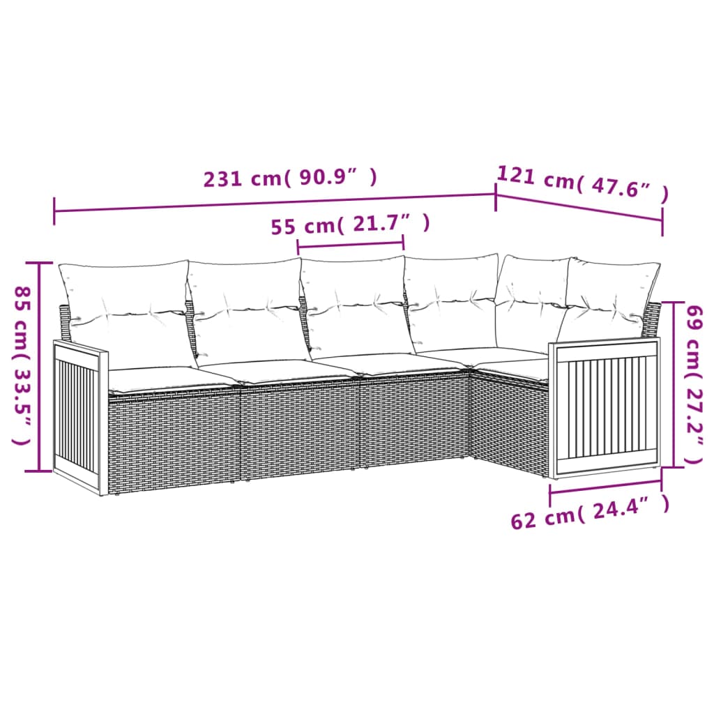 5-delige Loungeset met kussens poly rattan zwart is nu te koop bij PeponiXL, paradijselijk wonen!