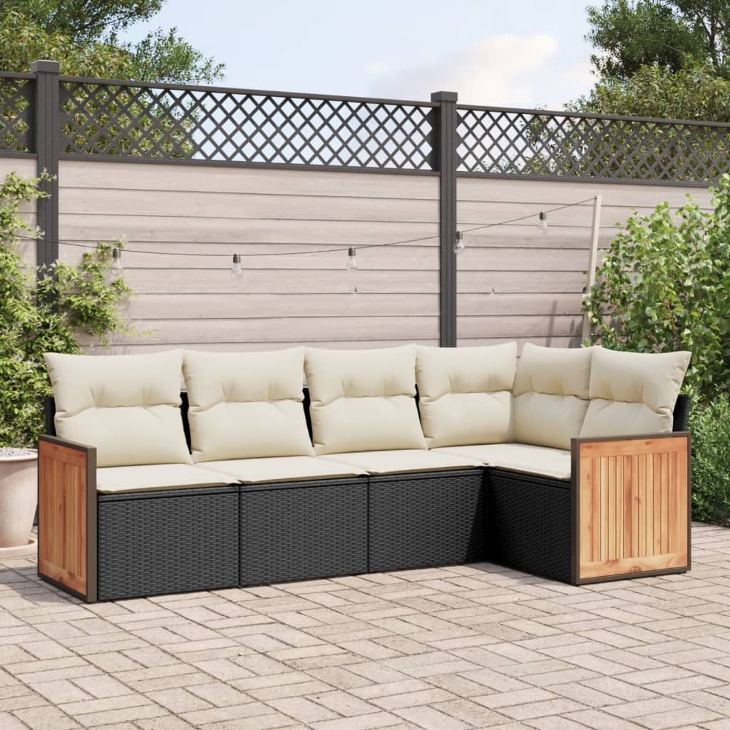 5-delige Loungeset met kussens poly rattan zwart is nu te koop bij PeponiXL, paradijselijk wonen!