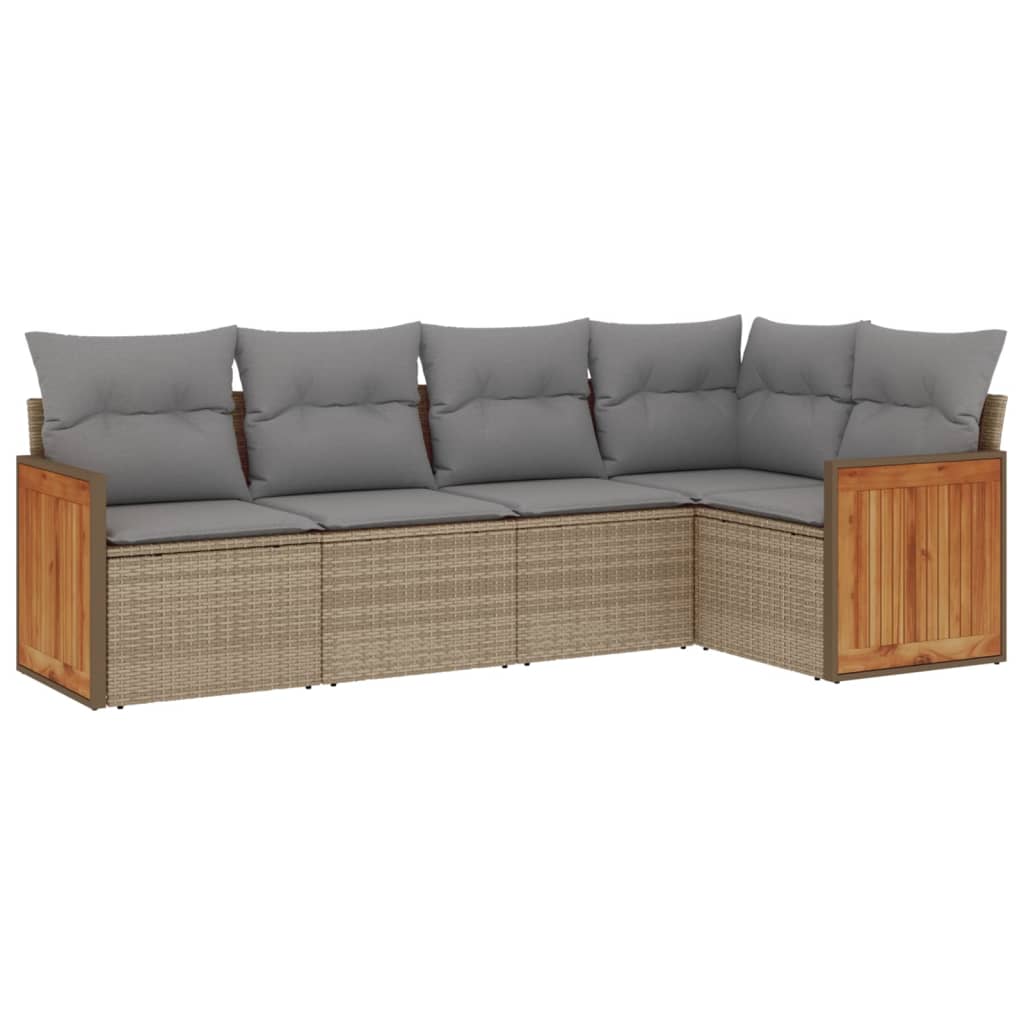 5-delige Loungeset met kussens poly rattan beige is nu te koop bij PeponiXL, paradijselijk wonen!