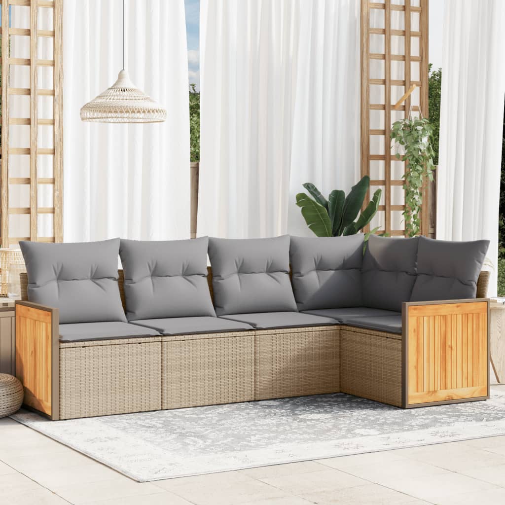 5-delige Loungeset met kussens poly rattan beige is nu te koop bij PeponiXL, paradijselijk wonen!