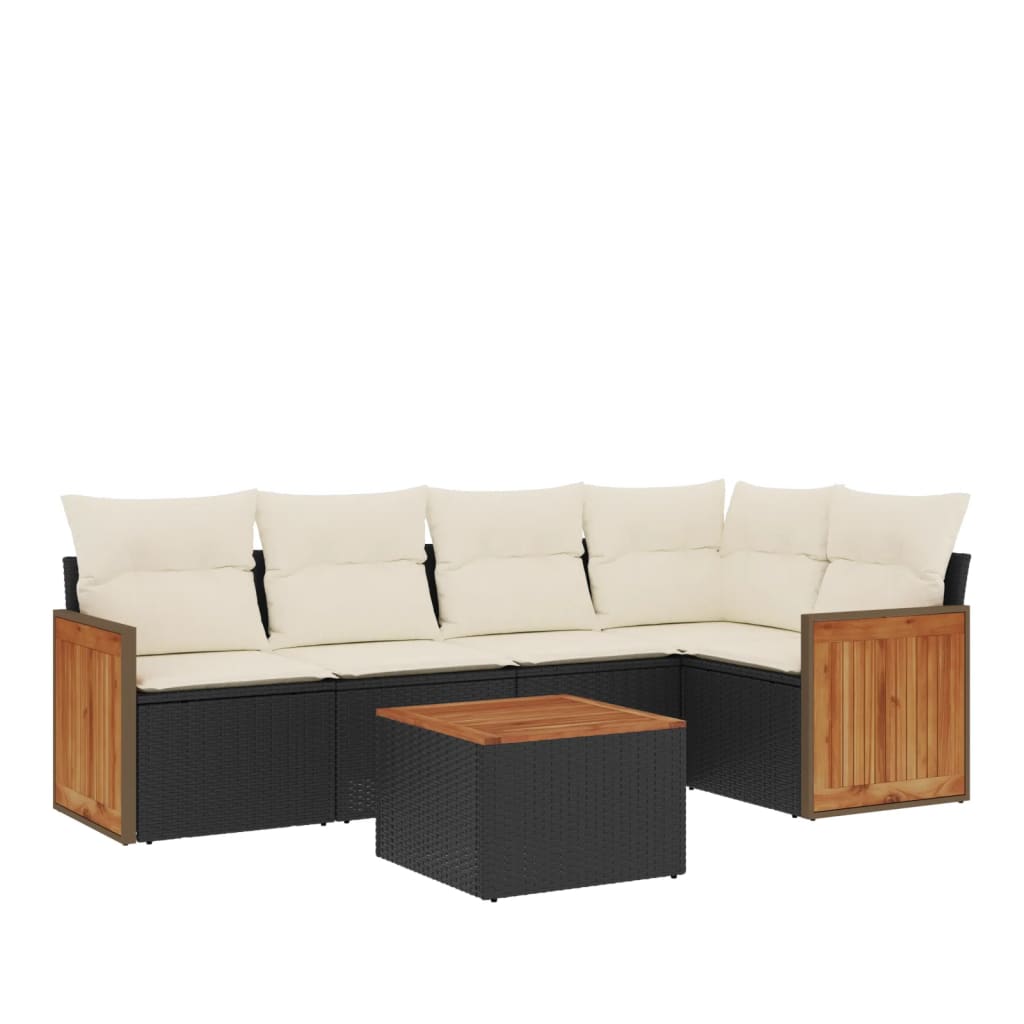 6-delige Loungeset met kussens poly rattan zwart is nu te koop bij PeponiXL, paradijselijk wonen!