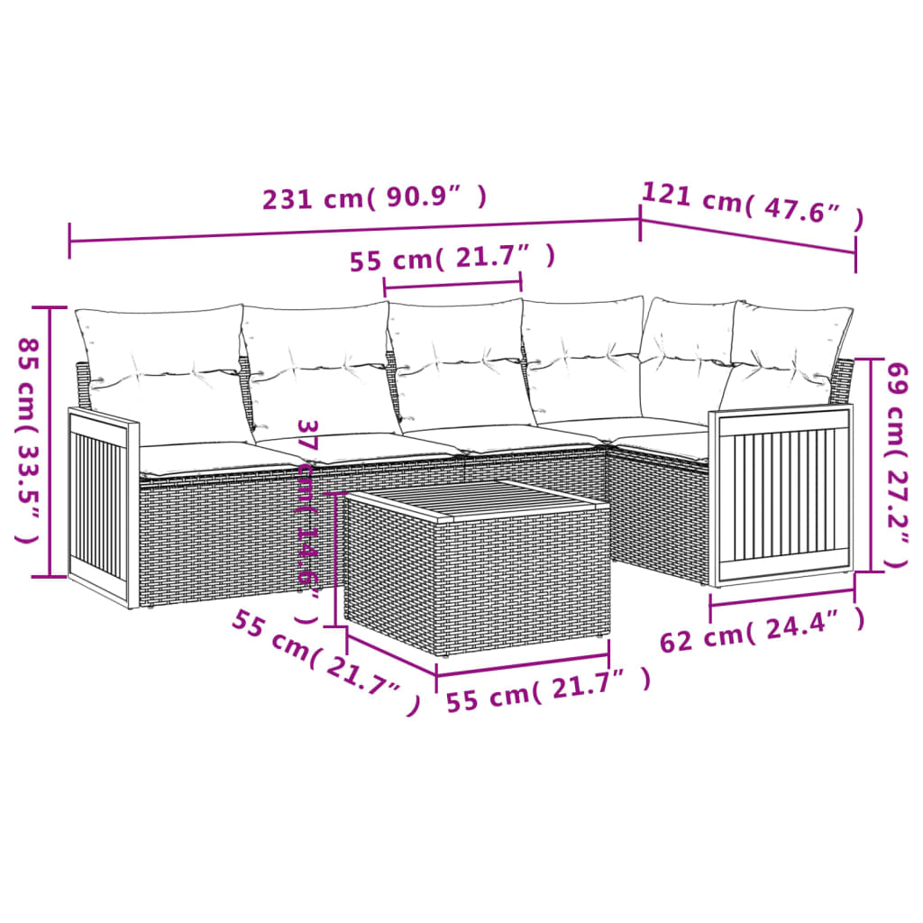 6-delige Loungeset met kussens poly rattan zwart is nu te koop bij PeponiXL, paradijselijk wonen!