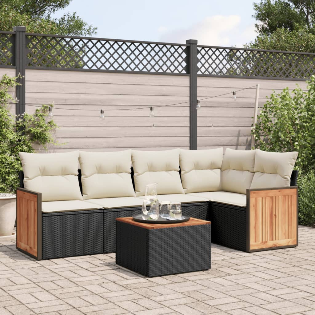 6-delige Loungeset met kussens poly rattan zwart is nu te koop bij PeponiXL, paradijselijk wonen!