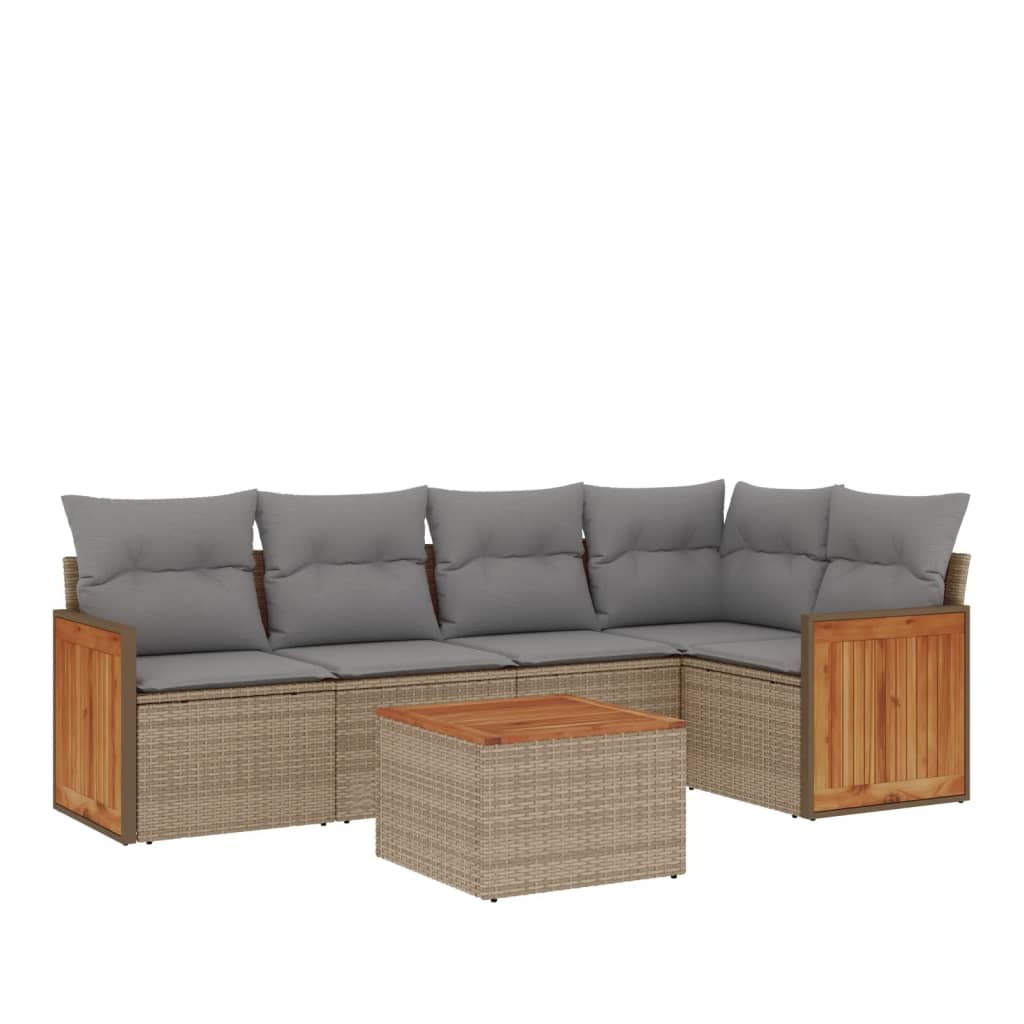 6-delige Loungeset met kussens poly rattan beige is nu te koop bij PeponiXL, paradijselijk wonen!