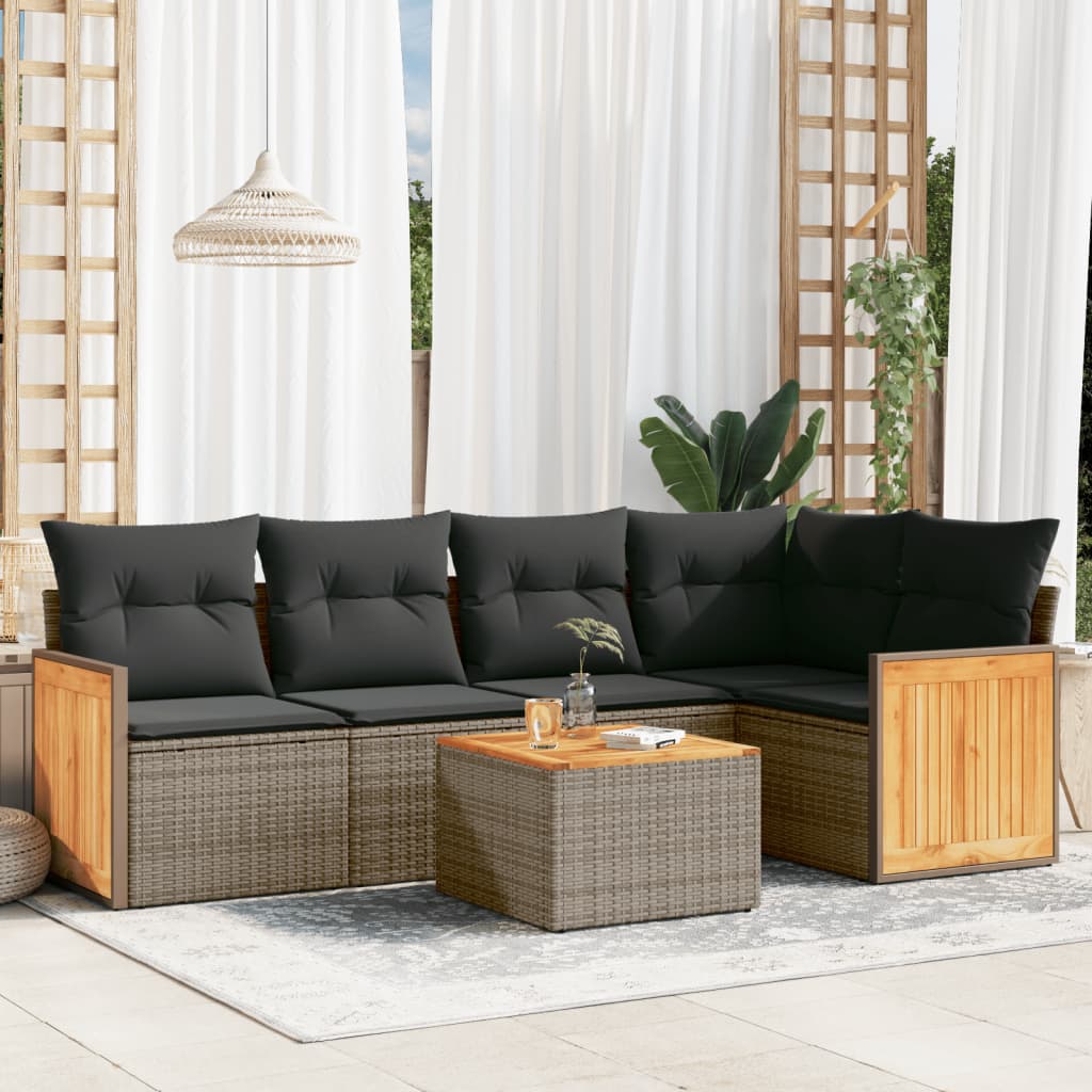 6-delige Loungeset met kussens poly rattan grijs is nu te koop bij PeponiXL, paradijselijk wonen!