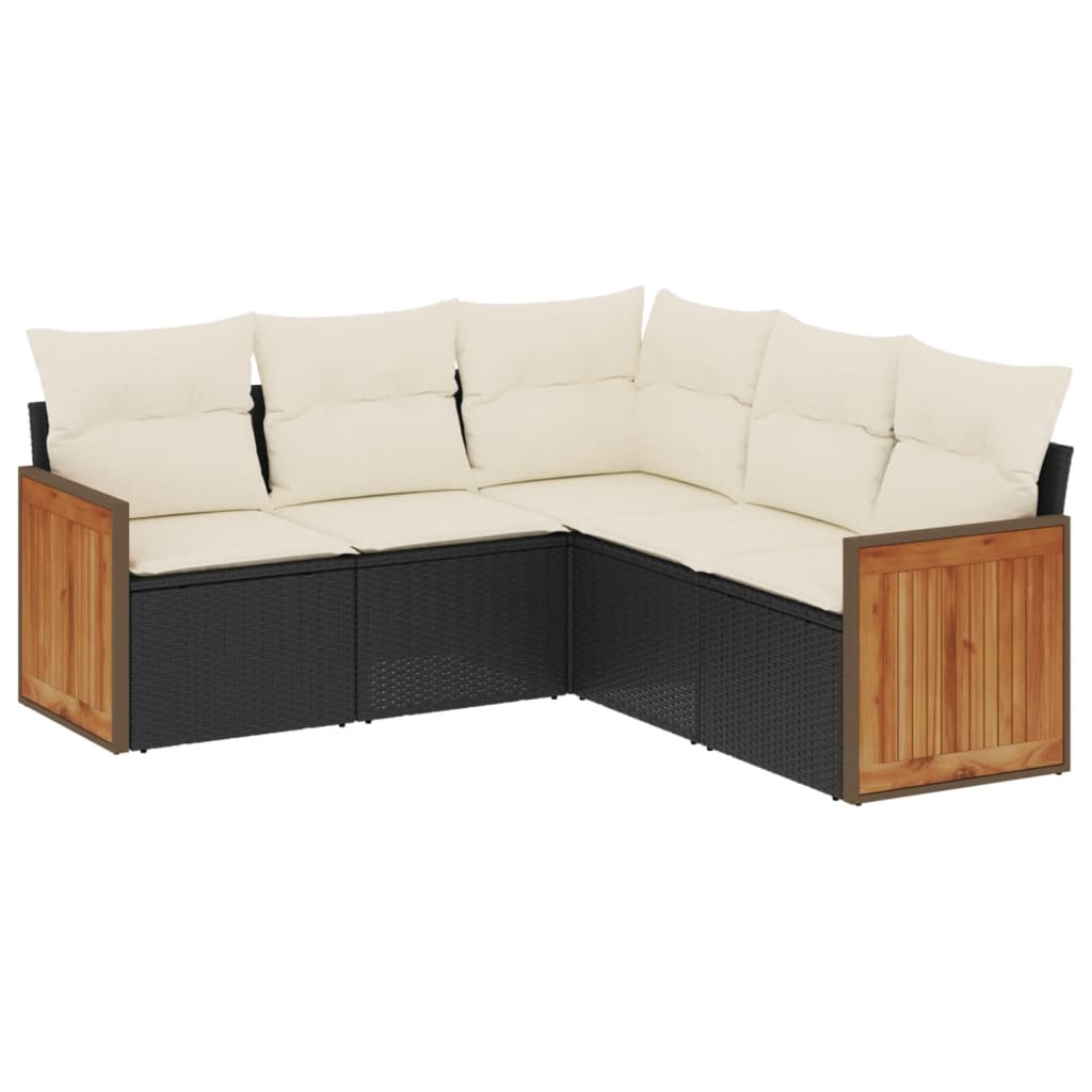 5-delige Loungeset met kussens poly rattan zwart is nu te koop bij PeponiXL, paradijselijk wonen!