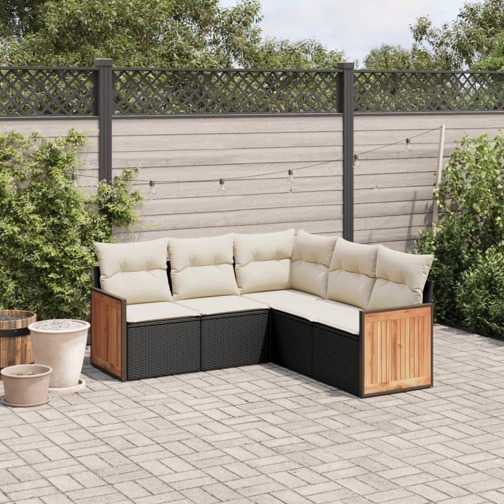 5-delige Loungeset met kussens poly rattan zwart is nu te koop bij PeponiXL, paradijselijk wonen!