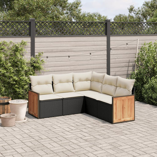 5-delige Loungeset met kussens poly rattan zwart is nu te koop bij PeponiXL, paradijselijk wonen!
