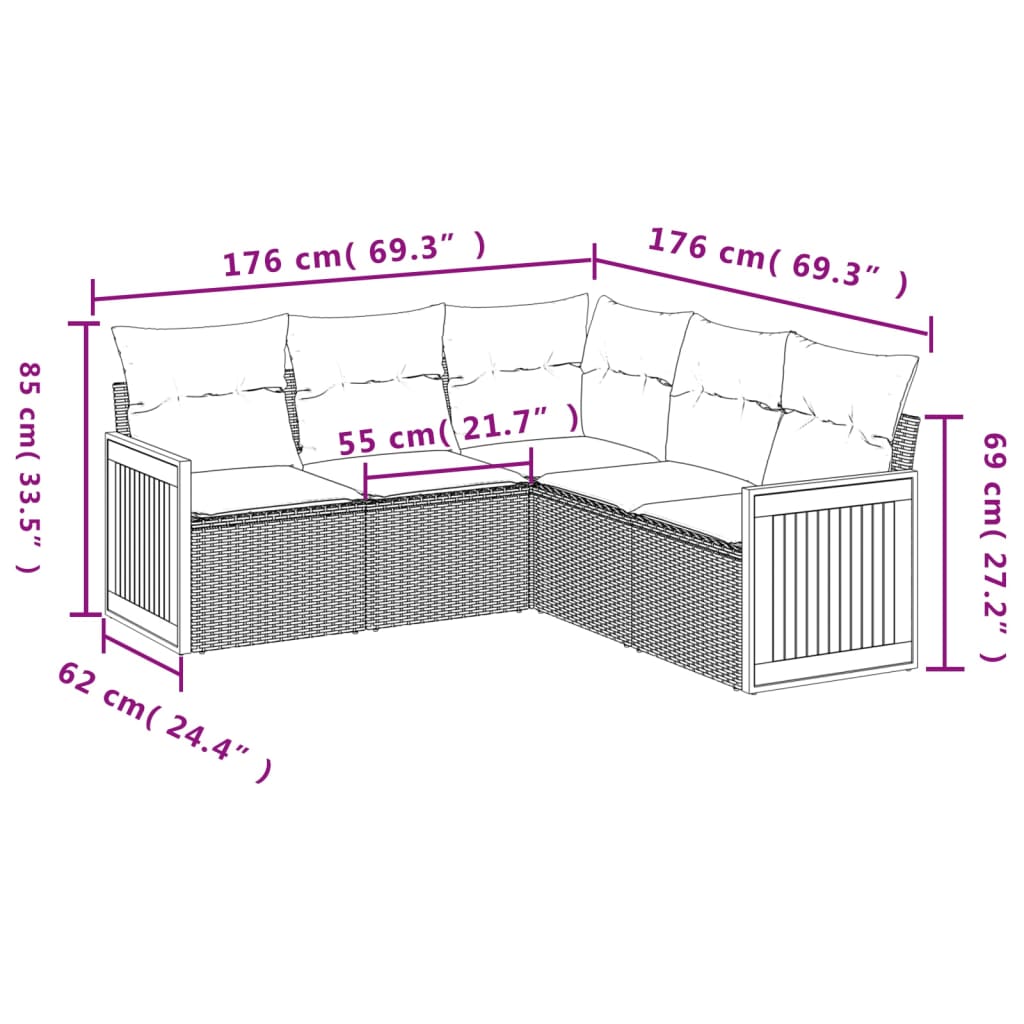 5-delige Loungeset met kussens poly rattan grijs is nu te koop bij PeponiXL, paradijselijk wonen!