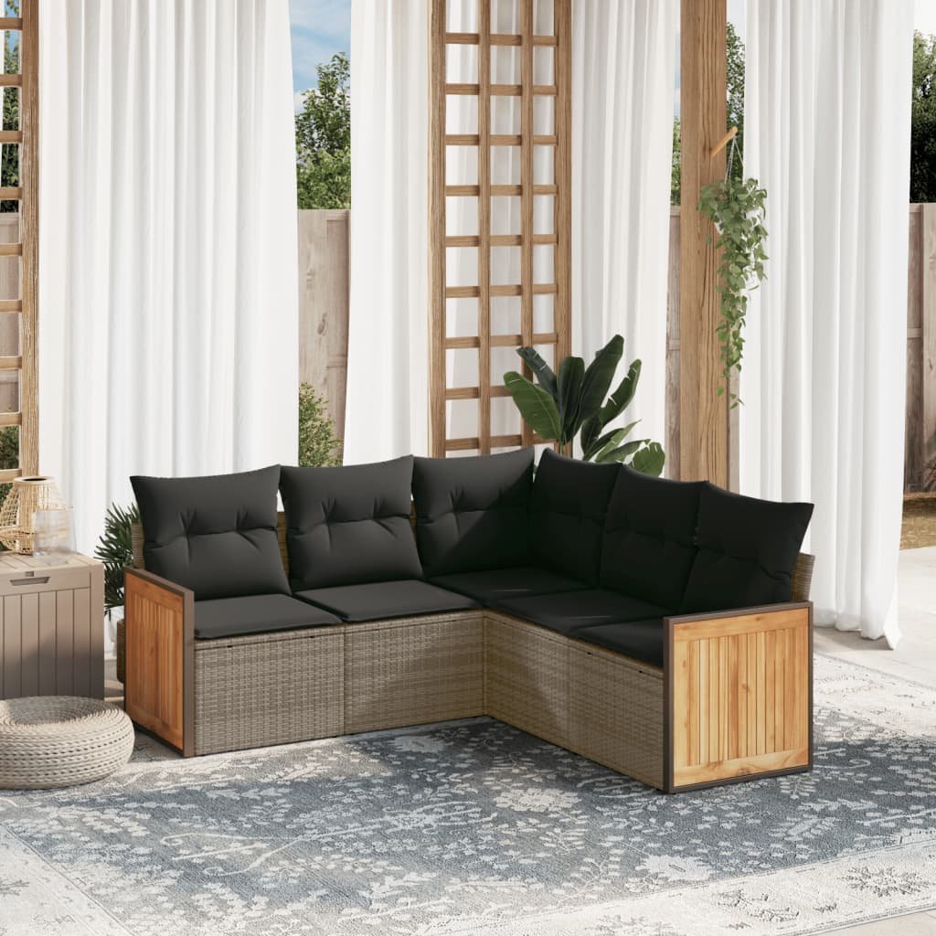 5-delige Loungeset met kussens poly rattan grijs is nu te koop bij PeponiXL, paradijselijk wonen!