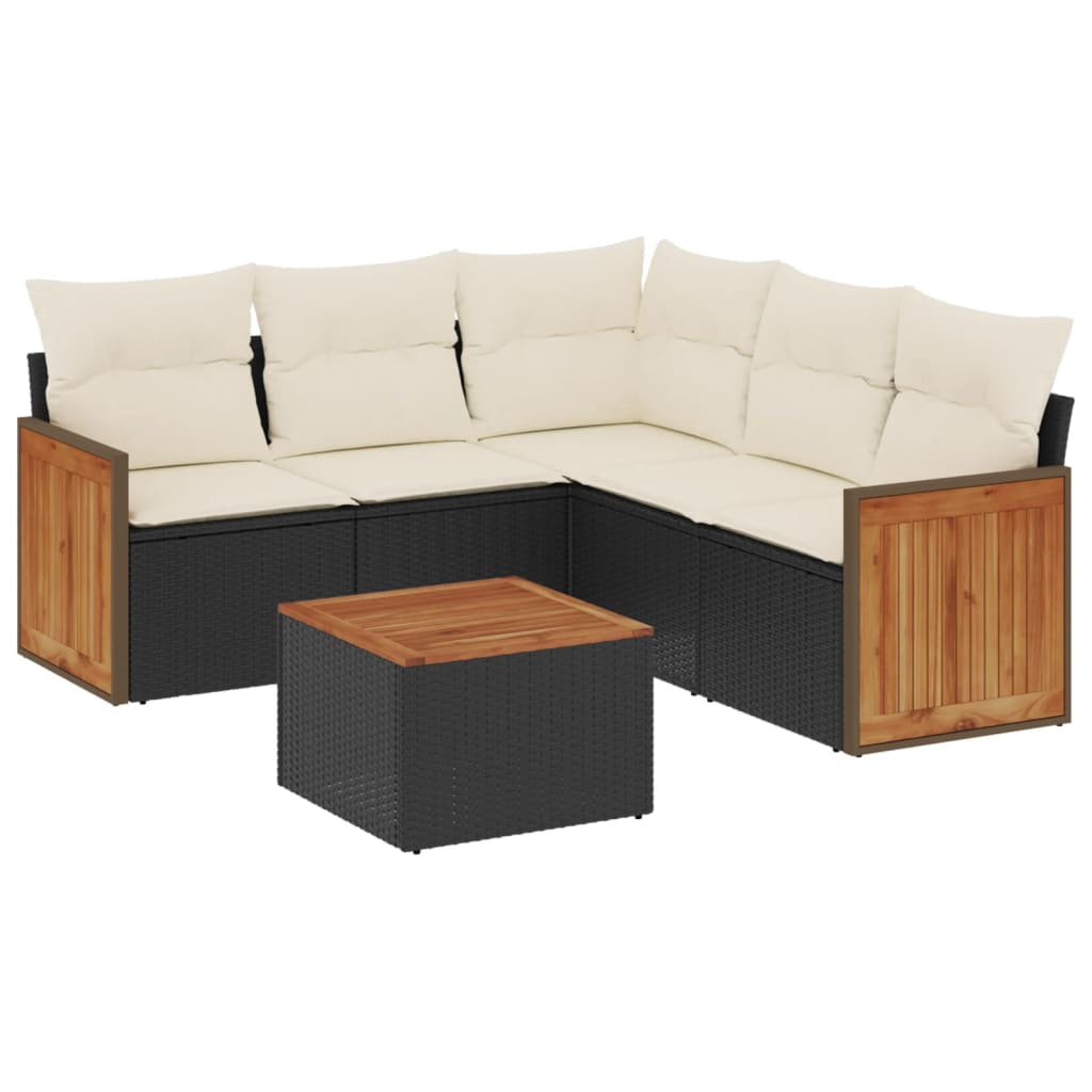 6-delige Loungeset met kussens poly rattan zwart is nu te koop bij PeponiXL, paradijselijk wonen!