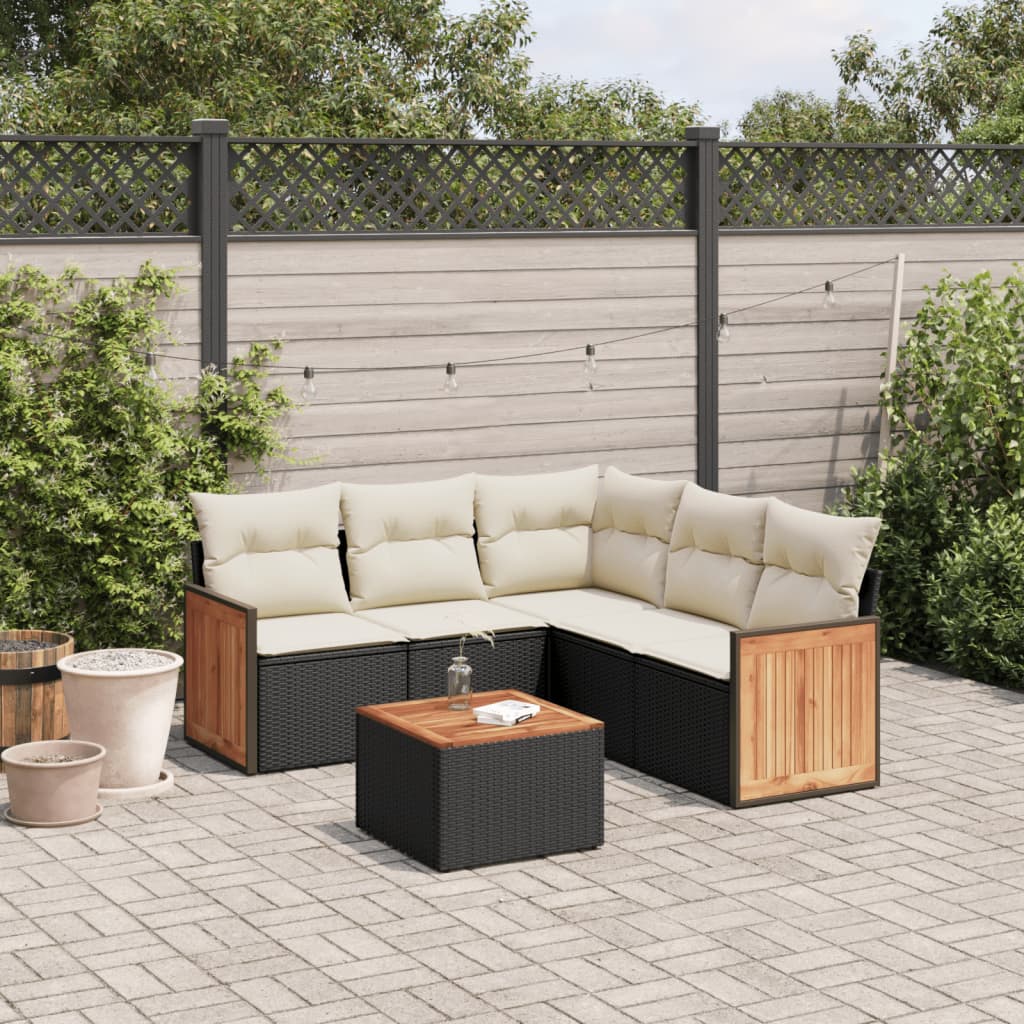 6-delige Loungeset met kussens poly rattan zwart is nu te koop bij PeponiXL, paradijselijk wonen!