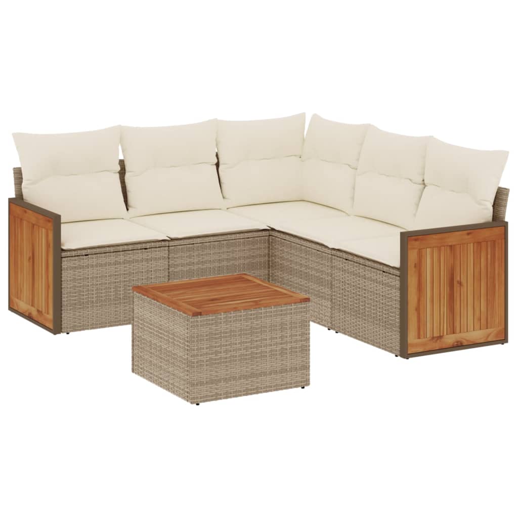 6-delige Loungeset met kussens poly rattan beige is nu te koop bij PeponiXL, paradijselijk wonen!