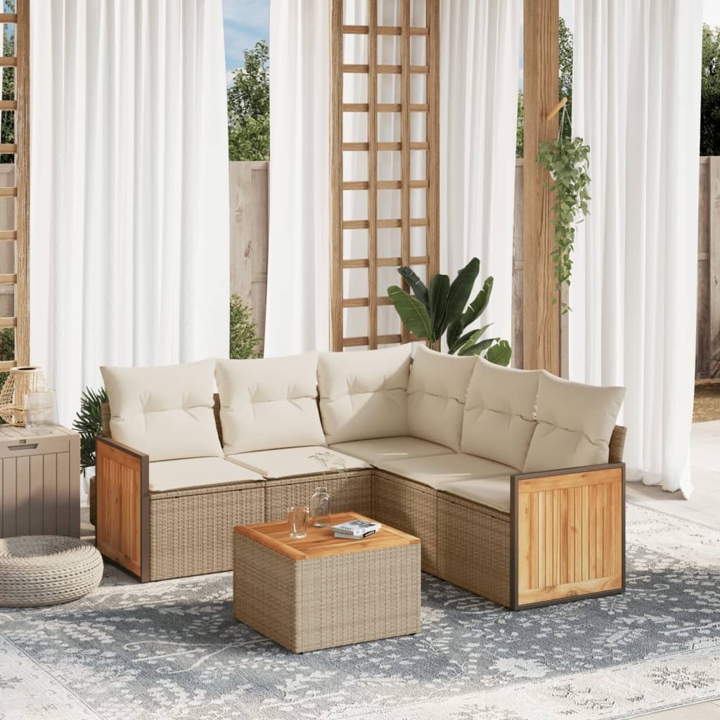 6-delige Loungeset met kussens poly rattan beige is nu te koop bij PeponiXL, paradijselijk wonen!