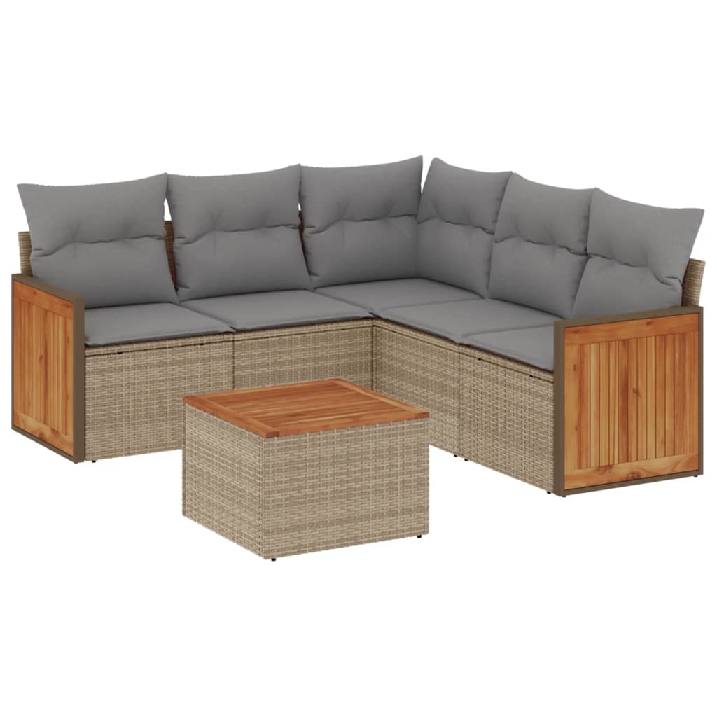 6-delige Loungeset met kussens poly rattan beige is nu te koop bij PeponiXL, paradijselijk wonen!
