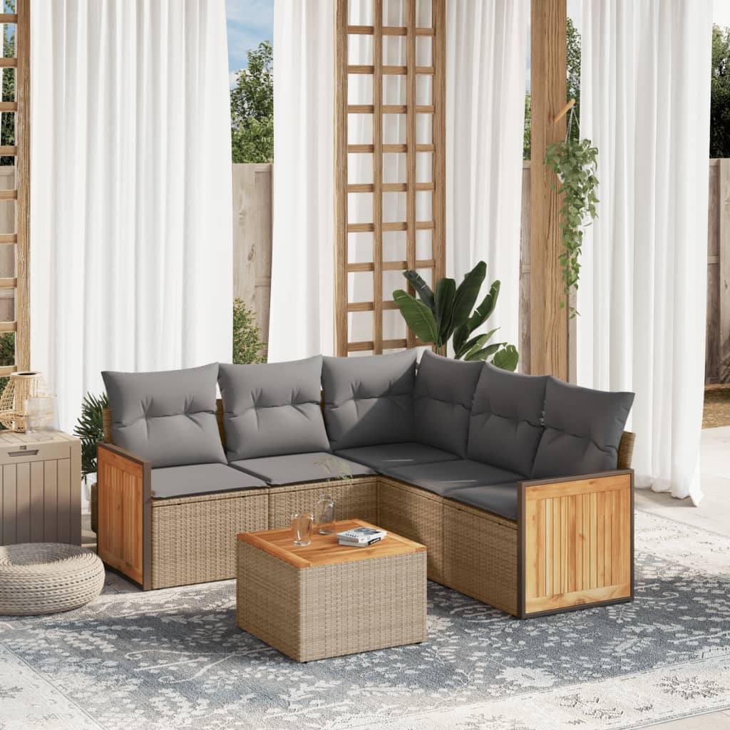 6-delige Loungeset met kussens poly rattan beige is nu te koop bij PeponiXL, paradijselijk wonen!