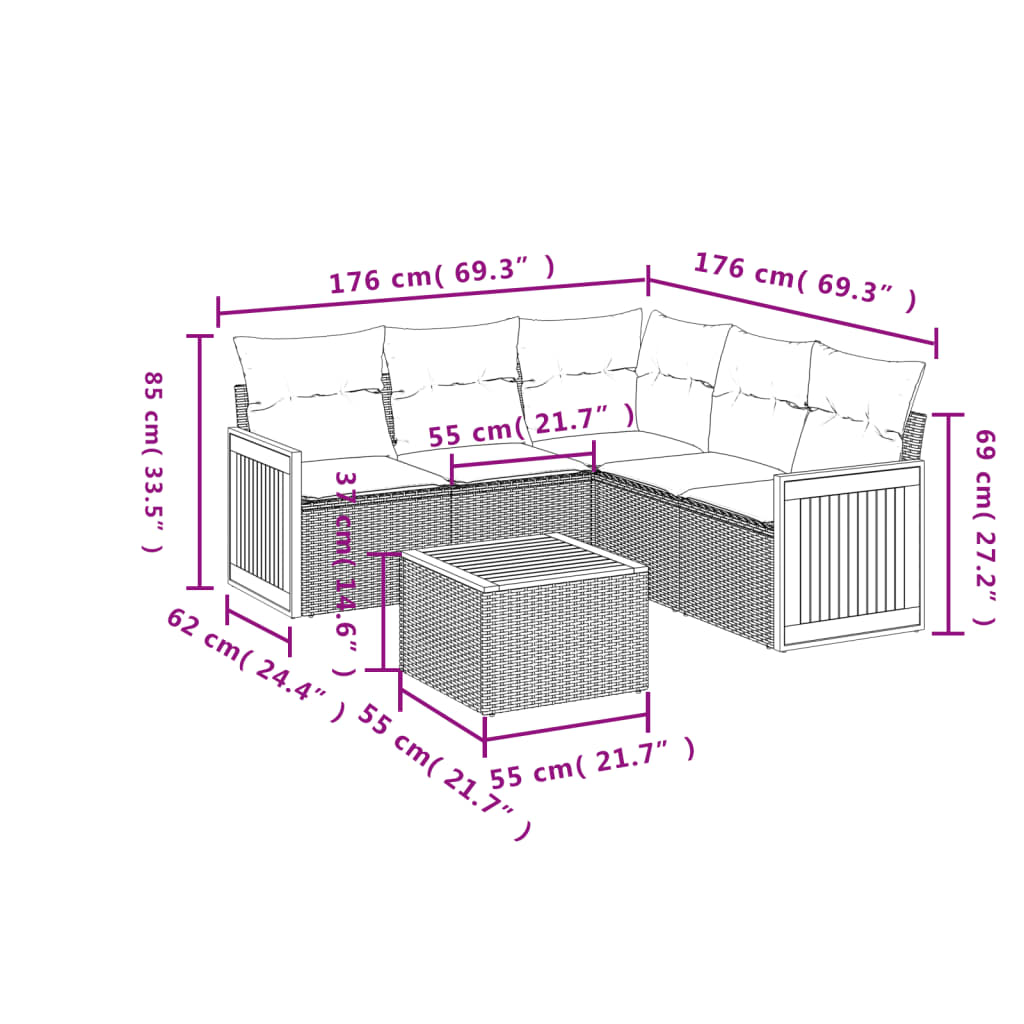6-delige Loungeset met kussens poly rattan grijs is nu te koop bij PeponiXL, paradijselijk wonen!