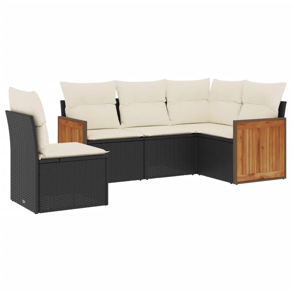 5-delige Loungeset met kussens poly rattan zwart is nu te koop bij PeponiXL, paradijselijk wonen!