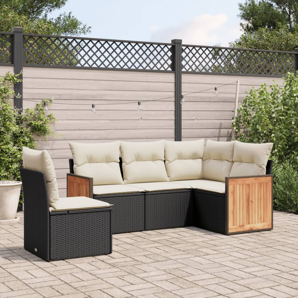 5-delige Loungeset met kussens poly rattan zwart is nu te koop bij PeponiXL, paradijselijk wonen!