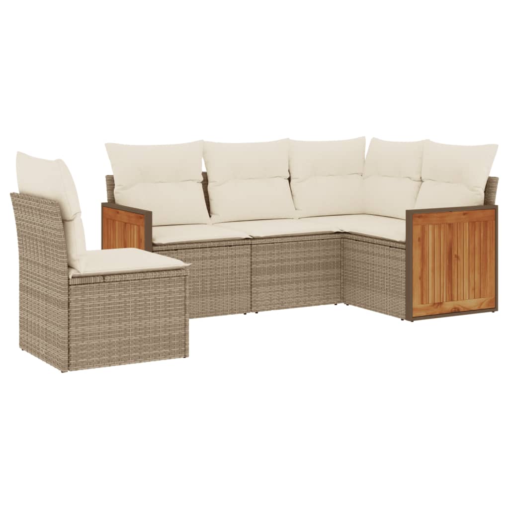5-delige Loungeset met kussens poly rattan beige is nu te koop bij PeponiXL, paradijselijk wonen!