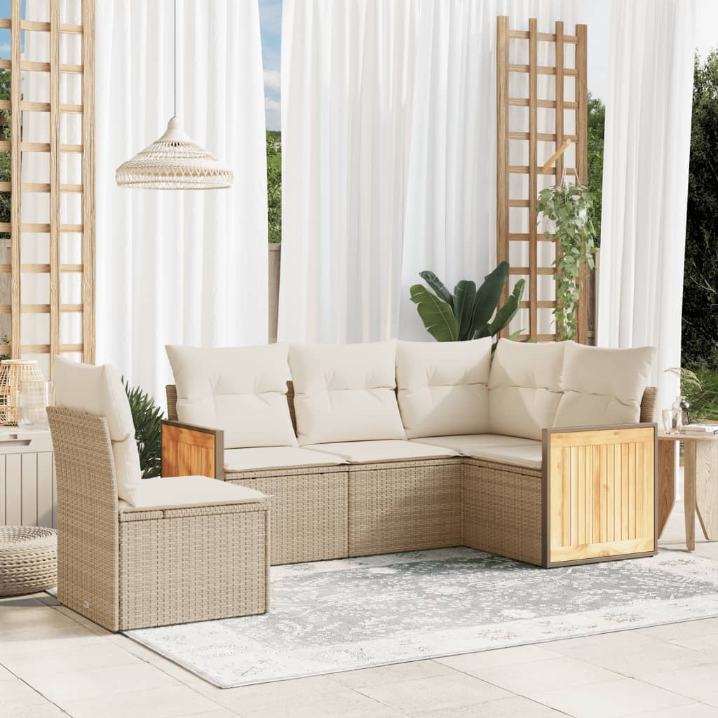 5-delige Loungeset met kussens poly rattan beige is nu te koop bij PeponiXL, paradijselijk wonen!