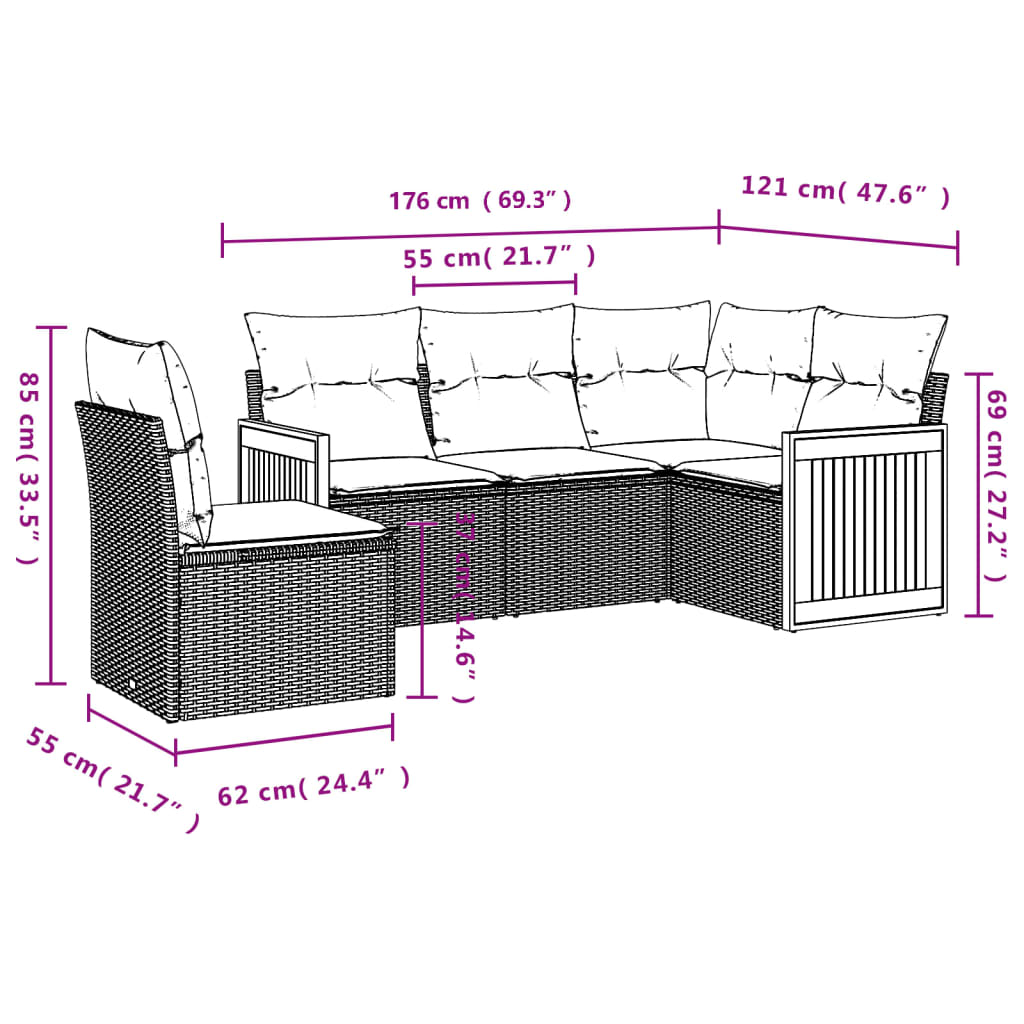 5-delige Loungeset met kussens poly rattan beige is nu te koop bij PeponiXL, paradijselijk wonen!