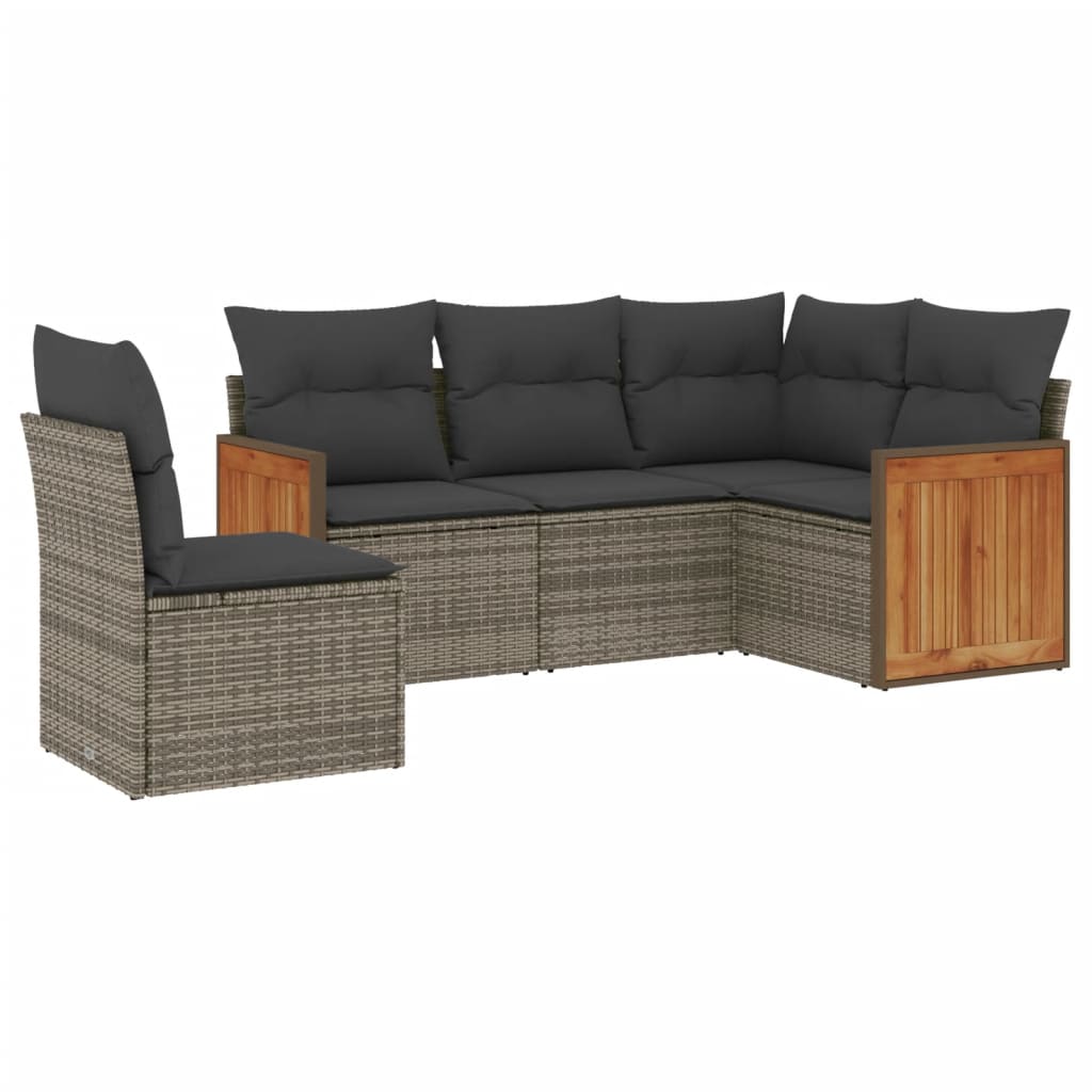 5-delige Loungeset met kussens poly rattan grijs is nu te koop bij PeponiXL, paradijselijk wonen!