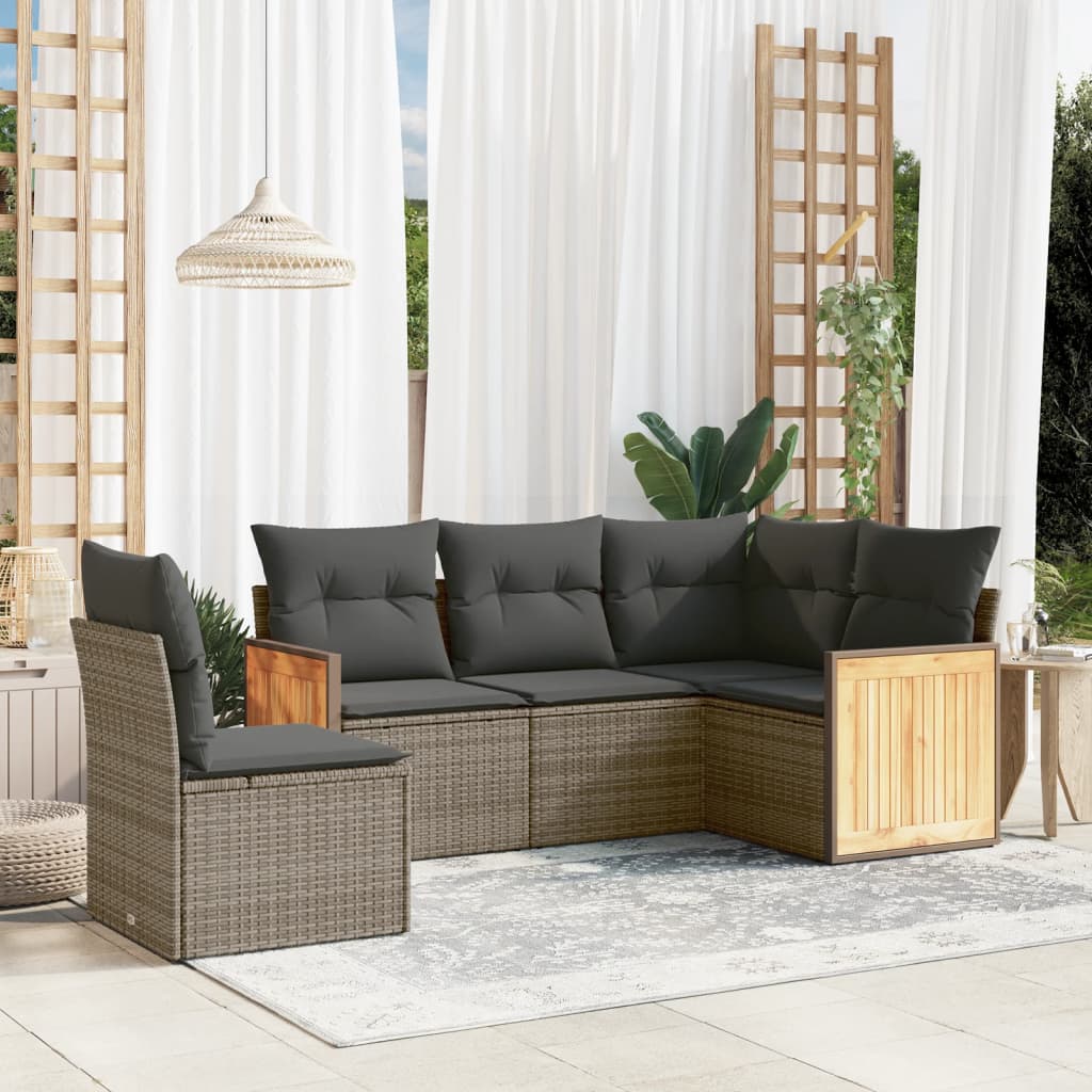 5-delige Loungeset met kussens poly rattan grijs is nu te koop bij PeponiXL, paradijselijk wonen!