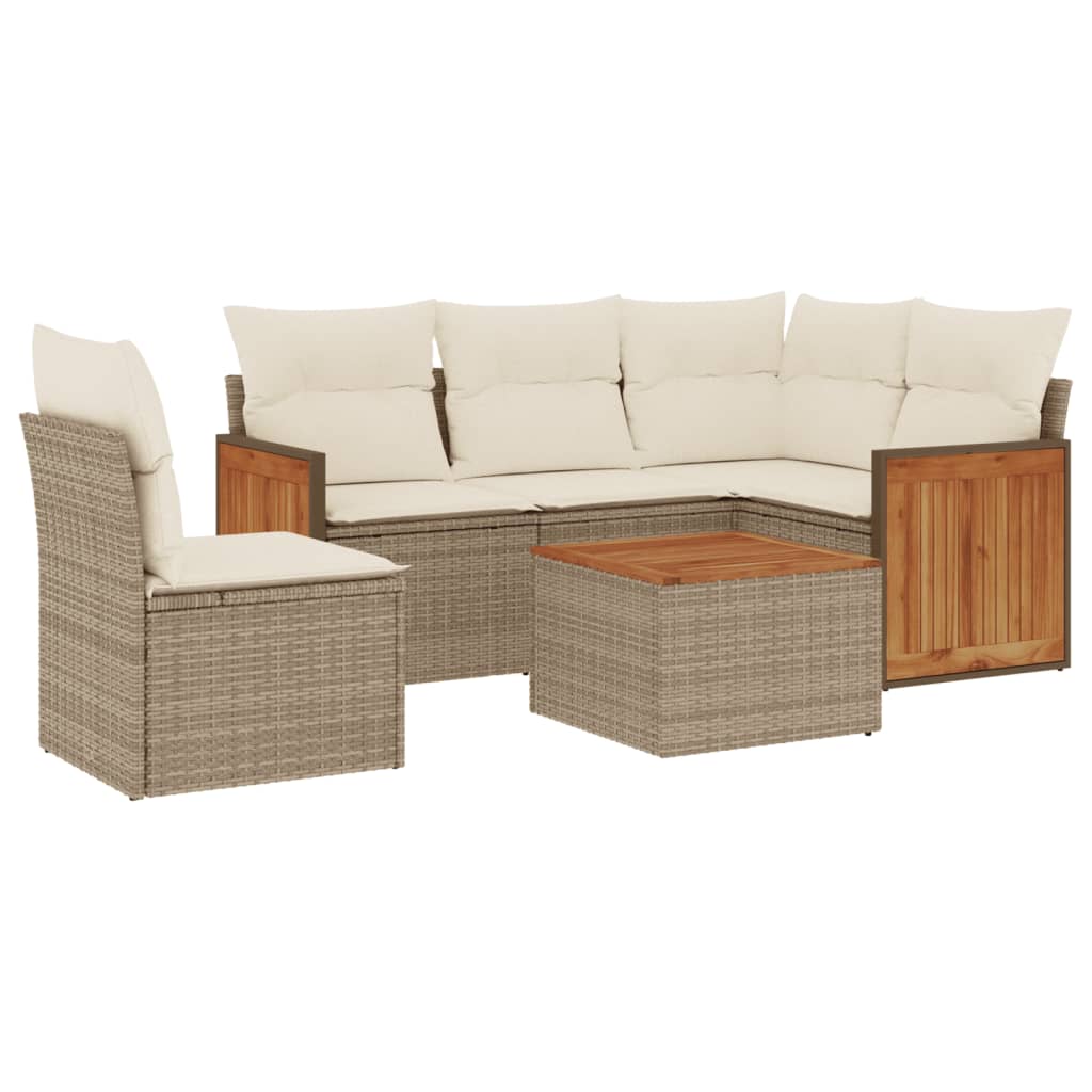 6-delige Loungeset met kussens poly rattan beige is nu te koop bij PeponiXL, paradijselijk wonen!