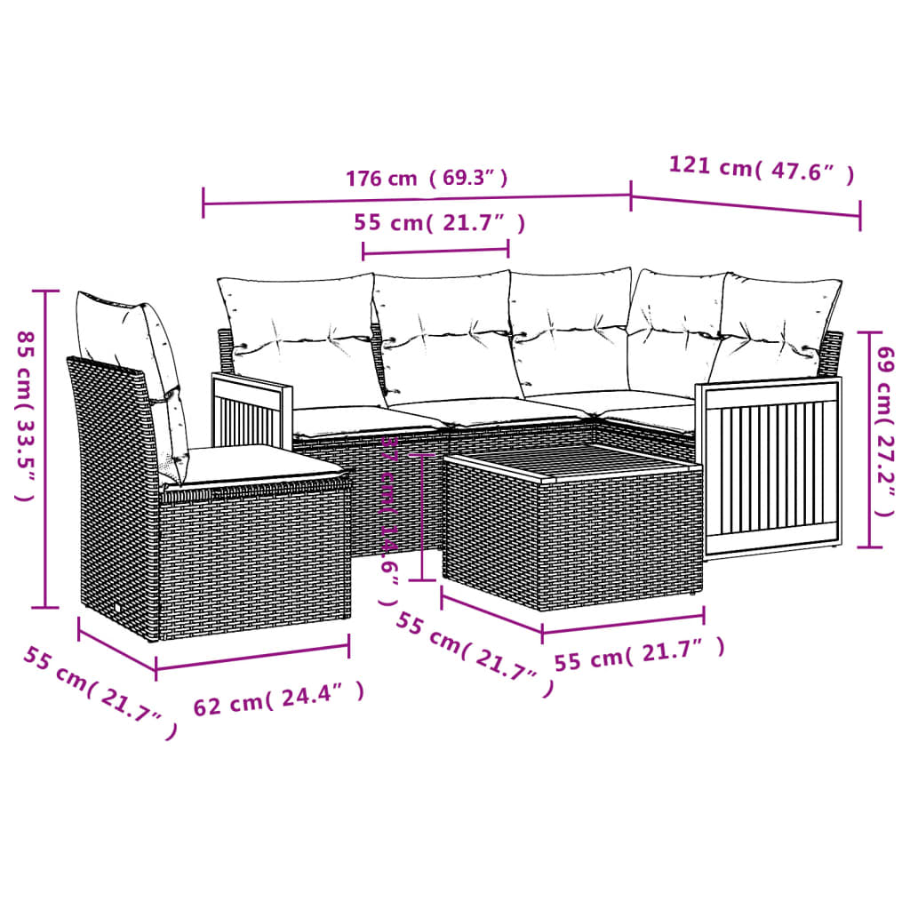 6-delige Loungeset met kussens poly rattan beige is nu te koop bij PeponiXL, paradijselijk wonen!