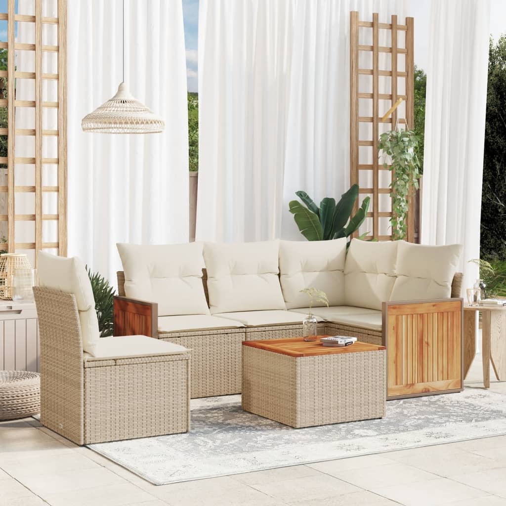 6-delige Loungeset met kussens poly rattan beige is nu te koop bij PeponiXL, paradijselijk wonen!