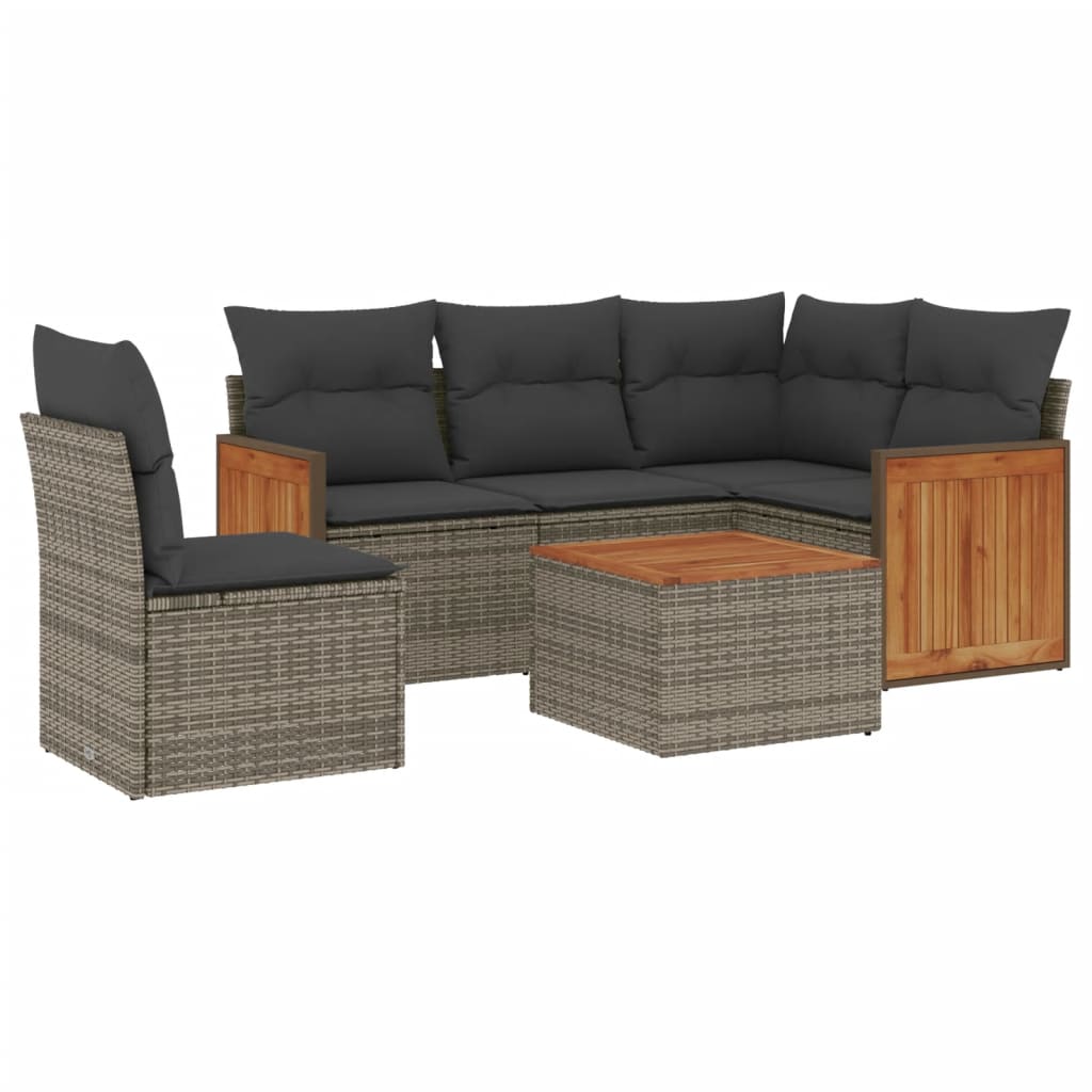 6-delige Loungeset met kussens poly rattan grijs is nu te koop bij PeponiXL, paradijselijk wonen!